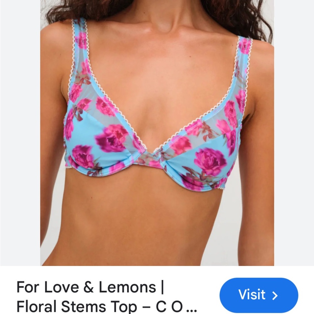 For Love And Lemons Floral Stems bikini Top - Blue and Pink